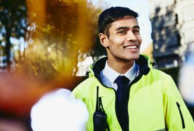 man in yellow visibility coat