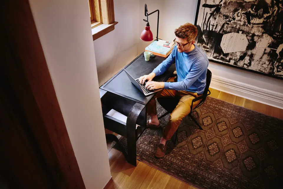 man typing